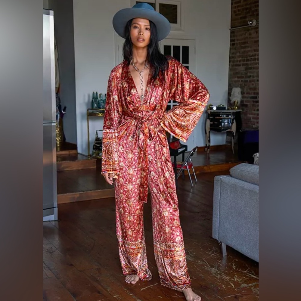 Free People Red Floral Jumpsuit